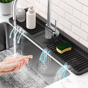 lot 14492 image: 24 Longer Faucet Mat for Kitchen Sink Splash Guard7° Slope Fast Self-drainingSnap Lock FitKitchen Sink Faucet Mat Splash Guard Kitchen Sink Area Water Splash Guard Behind Faucet Draining Mat - Retail $17