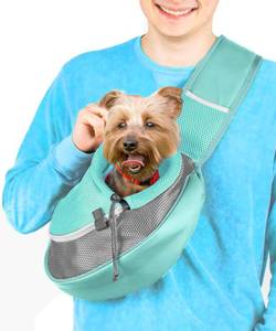 lot 14495 image: Cuddlissimo Pet Sling Carrier - Carefully Sized for Teacup and Toy Breed Puppies and Cats (Under 6lb) - Soft Pouch for Small Dogs, Yorkies, Chihuahuas - Ideal for Hands-Free Doggy Travel and Walks (Teal) - Retail $16