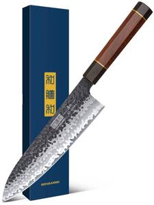 lot 14499 image: HOSHANHO 8 Inch Japanese Gyuto Chef Knife, 9 Layers 10Cr15CoMoV High Carbon Steel Kitchen Knife, Professional Hand Forged Cooking Knife with Ergonomic Rosewood Handle - Retail $66