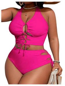 lot 14500 image: SOLY HUX Womens Plus Size Bikini Set Sexy Swimsuit Lace Up Tummy Control 2 Piece Bathing Suit Hot Pink XX-Large Plus - Retail $36