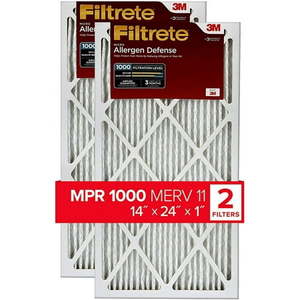 lot 15408 image: Filtrete Air Filter  MPR 1000  MERV 11  Micro Allergen Defense 3-Month Pleated 1-Inch Air Filters  2 Filters - Retail $65