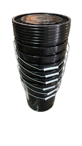 lot 15418 image: 5 Gallon Black Buckets with Snap on Lids 6pk - Retail $45
