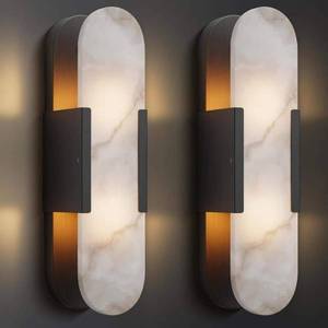 lot 1409 image: 2pk 20x4 Faux Alabaster Wall Sconces