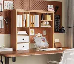 lot 5927 image: Treocho Desktop Hutch Bookshelf with Cork Board for Photos and Reminders - Retail $128