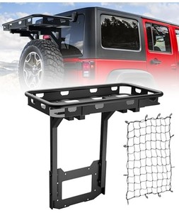 lot 5931 image: for Jeep Wrangler JK Rear Cargo Basket on OE Tailgate Compatible with 2007-2018 Jeep Wrangler JK & JKU Unlimited 24 Door, Spare Tire Cargo Rack, Luggage Storage Carrier- Retail $285