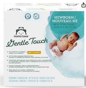 lot 5935 image: Amazon Brand - Mama Bear Gentle Touch Diapers, Size Newborn, 120 Count (4 packs of 30) Retail $27