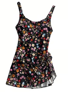 lot 6010 image: Eomenie Black Floral Print Tie Detail Skirt Bathing Suit size M - Retail $30