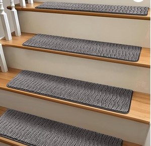lot 19489 image: Megabarn Dark Grey Carpet Stair Treads, 14pcs  - Retail $140