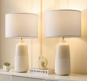 lot 19495 image: 22-inch Large Ceramic Table Lamp Set - Retail $89