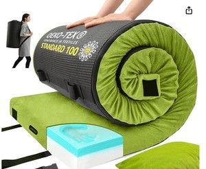 lot 15421 image: Lxotvae Memory Foam Camping Mattress Pad, Waterproof Sleeping Mat for CarTentCot with Travel Bag - Retail $180