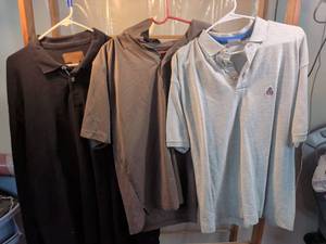 lot 112 image: Lot of 3 Mens Polo Shirts - Bugle Boy, Golf Stripe, 1998 Championship Long Sleeve