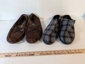 lot 175 image: Moccasin Slippers 2 Pair Lot Brown Plaid
