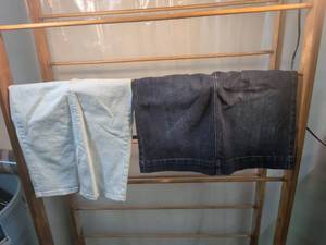 lot 189 image: Route 66 2 Pairs Denim Jean Skirts Light Wash Dark Wash Size o and 2