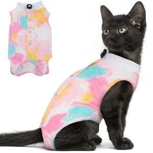 lot 5399 image: PUMYPOREITY Cat Recovery Suit for Female Surgery, Spay Alternative to Cone of Shame, Surgical Suit for Skin Diseases and Abdominal Wound, Pink, M