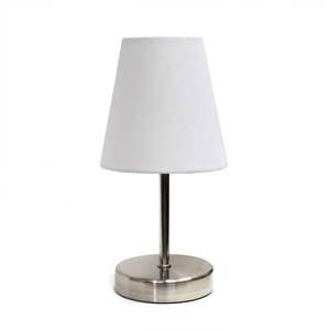 lot 5419 image: Simple Designs LT2013-WHT Mini Basic Sand Nickel Table Lamp with Fabric Shade, White MISSING SHADE