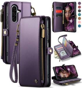lot 5423 image: Defencase for Galaxy A36 5G Case Wallet with RFID Blocking Card Holder for Women Men, Fashion PU Leather Magnetic Snap Flip Zipper Wrist Strap Wallet Phone Case for Samsung Galaxy A36 5G, Purple