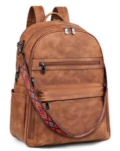 lot 5426 image: FADEON 15.6 inch Laptop Backpack Purse for Women Designer PU Leather Computer Backpacks Fashion for Work Travel Brown