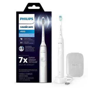 lot 5433 image: Philips Sonicare 4100 Rechargeable Electric Toothbrush, Advanced Plaque Removal, Pressure Sensor, Includes Brush Head Case, White BD5002AZ