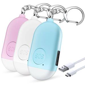 lot 5455 image: Kimfly Personal Safety Alarm - 3-Pack - Rechargeable - Strobe LED Flashlight - SOS Emergency Loud Siren - Self-Defense Keychain - for Women, Students, Children, Seniors (White, Pink, Blue)