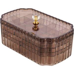 lot 5458 image: NiHome 3-Layer Transparent Jewelry Organizer Box with Elegant Gold Handle, Efficient Storage Case Versatile for Earrings, Rings, Bracelets, Watches, Stylish Multi-Functional Accessory Holder (Tea)