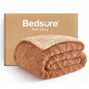 lot 5464 image: Bedsure Gentlesoft Sherpa Fleece Throw Blanket for Couch - Fluffy & Cozy Cable Jacquard Tufted Throw for Women Gift, Thick and Warm Christmas Blanket for Winter, Light Brown, 50x60 Inches