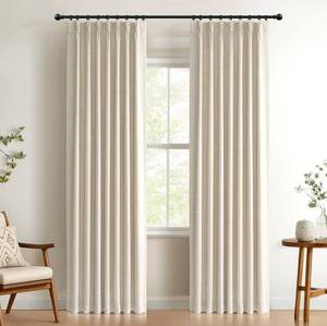 lot 5465 image: 100% Blackout Shield Polyester Pinch Pleated Curtains Blackout, Pleated Drapes with Hooks 96 Inch Long 2 Panels Set, Polyester Blackout Curtains for Bedroom & Living Room, 40 W x 96 L, Cream
