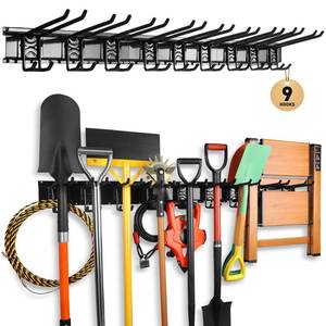 lot 5470 image: ELEAD 9-Pairs Heavy Duty Garage Tool Organizer Wall Mount Hooks, 48 Inches 730 lbs Garden Tool Organizer with Adjustable Hooks, Yard Tools Organizers for Garden, Yard, and Shed