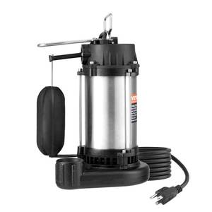 lot 5472 image: VEVOR Submersible Sump Pump, 0.5HP 4188GPH, 24 ft Lift Cast Iron Sewage Water Pump with 10 ft Power Cord and Automatic Float Switch, Stainless Steel for Clean Flooded Basement Yard Farm Sewer