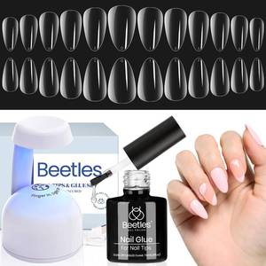lot 5491 image: Beetles Gel Nail Kit Almond-500Pcs Gel Nails Tip Easy Extension Set Short Almond Shape 9 In 1 Nail Glue Extension Set Uv Led Lamp Acrylic False Tips Kit DIY Nails Art Gifts for Women
