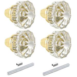 lot 5505 image: Toptoo 2 Sets Glass Door Knobs, Old Style Replacement, Vintage Crystal, Antique Mortise, Polished Brass Finish