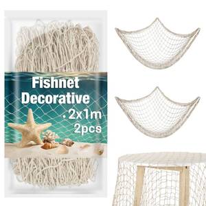 lot 5525 image: Sukh 2PCS Fish Net Decorative - Fish Net Decorations Decorative Netting Nautical Fishnet Table Runner Nets Netting Fishnet Ocean Party Rope Decoration