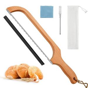 lot 5536 image: Mingslamas Bread Knife for Homemade Bread, Wooden Sourdough Bread Slicer for Even Slicing Premium Stainless Steel Serrated Bread Bow Knife for Precise Cutting Baguettes Bagels