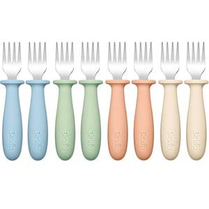 lot 5547 image: DRKIO 8 Pieces Toddler Forks Set - Baby Forks with Silicone Handle Children safe 188 Stainless Steel Toddler Utensils Set for Self Feeding Kids Silverware Anti-Choke Design Food Grade Dishwasher Safe