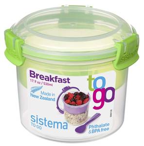 lot 5556 image: Sistema Breakfast TO GO  Food Storage Container with Compartments & Spoon  530ml.  BPA-Free  Minty Teal 21355-53C