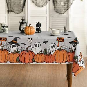 lot 5558 image: Horaldaily Halloween Tablecloth 52x70 Inch Rectangular, Bat Ghost Pumpkin Grey Washable Seasonal Table Cover for Party Picnic Dinner Decor