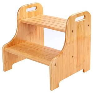 lot 5560 image: VaeFae Bamboo 2 Step Stool with Non-Slip Step Treads and 2 Cutout Handles