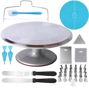 lot 5562 image: Jninexiu 12 Inch Aluminium Alloy Revolving Cake Stand, Rotating Cake Turntable for Cake, Cupcake Decorating Supplies (35Pcs)