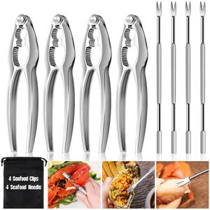 lot 5572 image: 8 Pcs Lobster Crackers and Picks Set, Crab Leg Cracker Tools, Stainless Steel Seafood Crackers & Forks Nut Cracker Set for Eating Stake Support