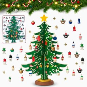 lot 5603 image: Christmas Advent Calendar 2025 Kids with Tabletop Wooden Christmas Tree 36 Ornament and Bells Snowman Santa Decorations for Boys and Girls Xmas Gift and Ideal Christmas Countdown Calendar For Kids MISSING PIECES