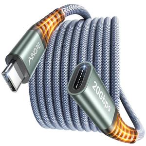 lot 5613 image: AINOPE USB C Extension Cable 6.6FT, 20Gbps240W USB3.2 Type C Extender Cord for PSVR2 Accessories, 4K60Hz Video Output Braided USB C Female Extension Cable for HubMacBookMagsafe ChargerPhone, Grey