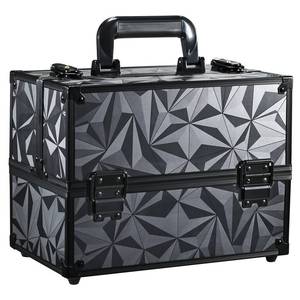 lot 5616 image: FRENESSA Makeup Train Case Makeup Case 11.8 Inch Large Cosmetic Box Organizer Travel Storage Professional Make Up Train Carrying Case with 6 Trays Locking Hard Vanity Storage Dark Black