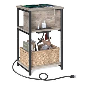 lot 5620 image: VASAGLE Side Table with Charging Station, 3-Tier End Table with USB Ports and Outlets, Nightstand for Living Room, Bedroom, 11.8 x 13.4 x 22.8 Inches, Plug-in Series, Greige and Black LOOSE HARDWARE
