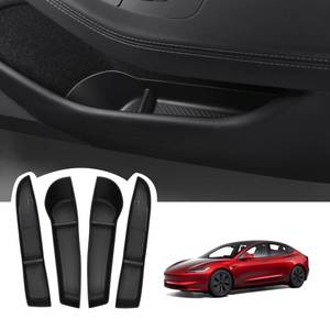 lot 5636 image: BASENOR 2025 2024 Tesla Model 3 Door Side Storage Box, Door Pocket Liners, TPE Front & Rear Side Organizer Tray Protector Liner for Model 3 Highland (StandardPremiumPerformance) Set of 4