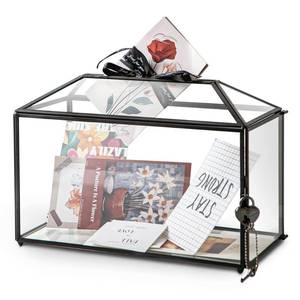 lot 5651 image: Sanllusit 12.6 x 6 x 9 Wedding Glass Card Box with Slot and Lock for Wishing Well, Keepsake, Envelope - Birthday Party Reception Decor, Black (Glass Box Only) Slot Length 7.3 Inches