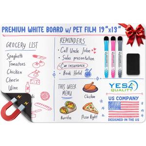 lot 5656 image: Magnetic Dry Erase Whiteboard Sheet for Fridge - 19x13 - Stain Resistant Technology with 3 Fine Tip Markers & Big Eraser with Magnet - Refrigerator White Board Planner Organizer - by Yes4Quality