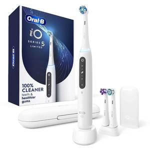 lot 5657 image: Oral-B iO Deep Clean  Whiten Rechargeable Electric Toothbrush with Visible Pressure Sensor, 2 Minute Timer, 5 Cleaning Settings, 1 iO5 Limited, 3 Toothbrush Heads, Travel Case & Refill Holder, White NO BRUSH HEADS