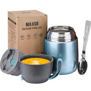 lot 5660 image: Insulated Thermo Food Jar for Hot & Cold Food for Kids Adult, 17 oz Soup Thermal Hot Food Containers for Lunch, Triple Layer Insulation Stainless Steel Food Jar with Spoon (Lightblue)