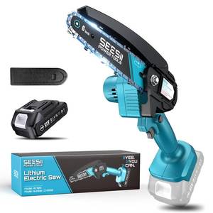 lot 5669 image: Seesii Mini Chainsaw, 6-inch Mini Chainsaw Cordless, Handheld Electric Power Chain Saw with Battery, for Tree Trimming Wood Cutting,Gifts for Father, Dad, Husband, Men