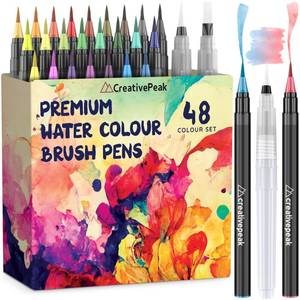 lot 5673 image: Creativepeak Watercolor Brush Pens - 48 Vibrant Soft Tip Coloring Markers with 2 Blending Brushes - Premium Art Supplies for Calligraphy, Lettering, Coloring & Journaling