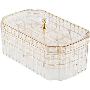 lot 6113 image: NiHome Transparent 3-Layer Jewelry Organizer Box with Elegant Gold Handle, Efficient Storage Versatile for Earrings, Rings, Bracelets & Watches, Stylish Multi-Functional Accessory Holder